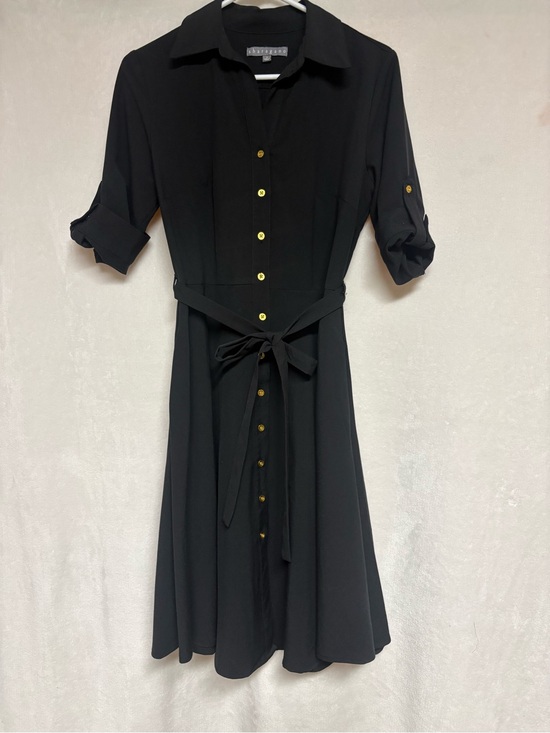 Sharagano Dresses & Skirts - Sharagano Black Midi Dress with Gold Buttons